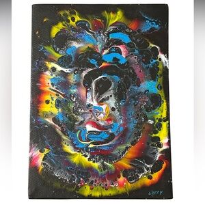 Nebula Bloom – Original 5x7 Abstract Cosmic Acrylic Painting